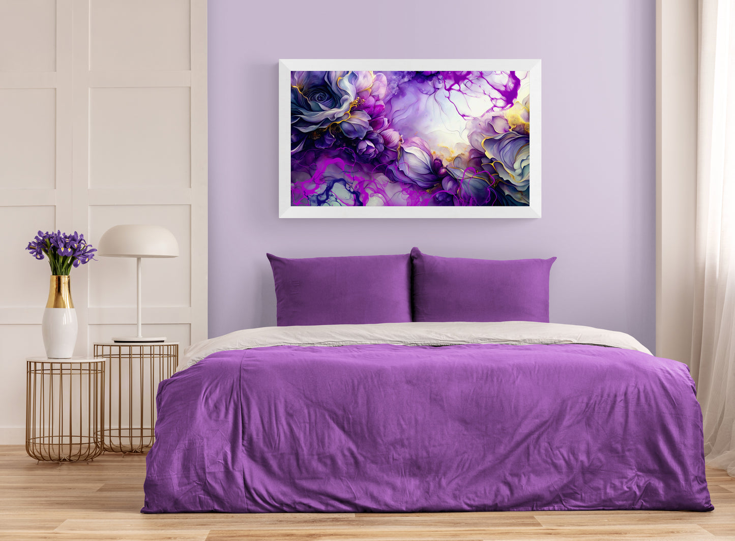 Majestic Embrace — Purple & Silver Alcohol Ink Digital Art Print