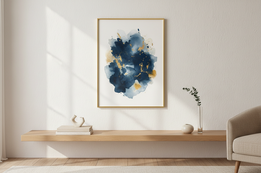 Framed abstract watercolour art print displayed in a premium interior styled home by Phillip J Gordon