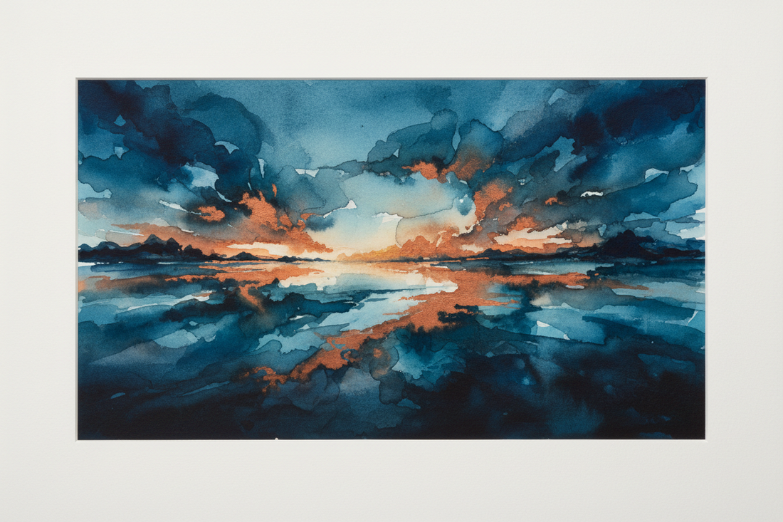 "Abstract watercolour art — deep luminous colour layers inspired by nature, premium digital art print by Phillip J Gordon"