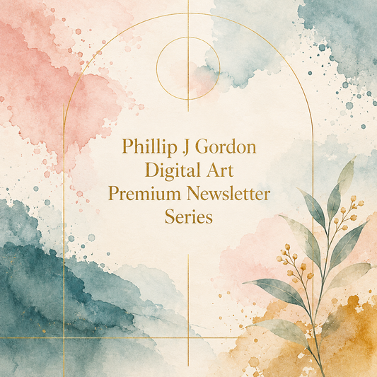 Soft blush, muted teal and ivory watercolour washes with delicate gold geometric lines, illustrating colour, contrast and structure.