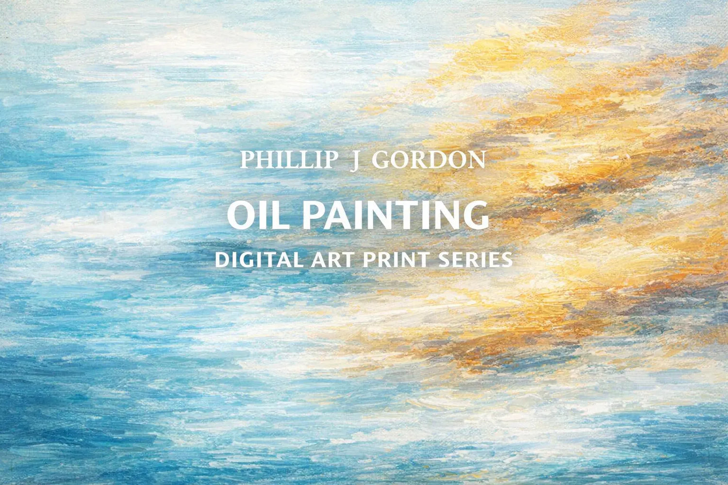 Abstract blue and white painting with layered horizontal brushstrokes.