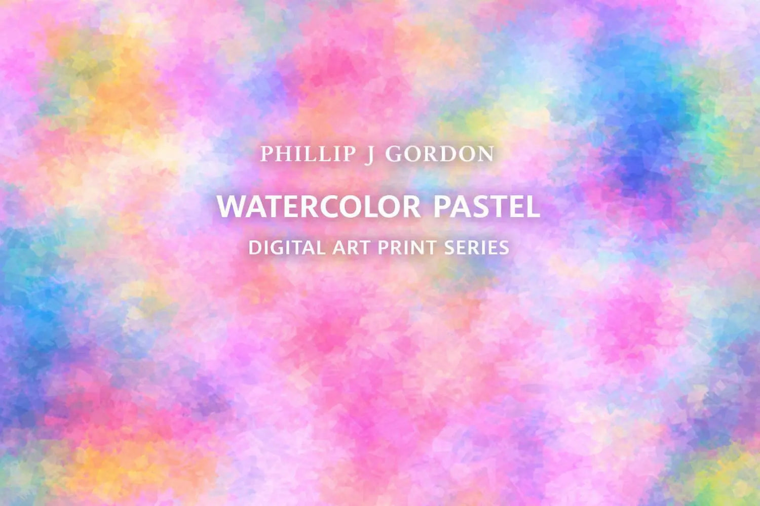    Pastel abstract watercolor with blended pink, blue, yellow, and green brushstrokes.