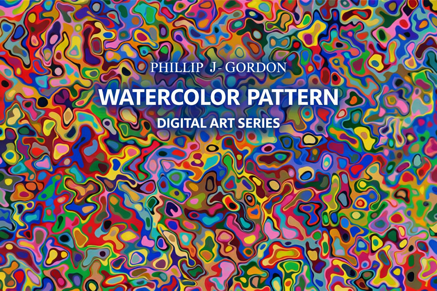 Vibrant watercolor mosaic of organic shapes and flowing colour, creating a lively, modern composition.