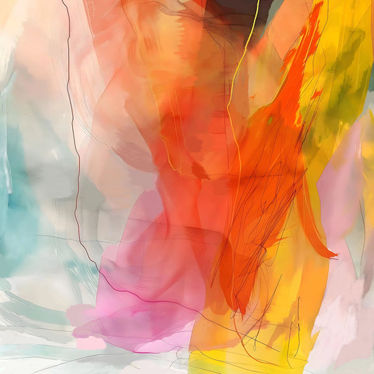 Abstract artwork with vibrant colors and fluid brushstrokes.