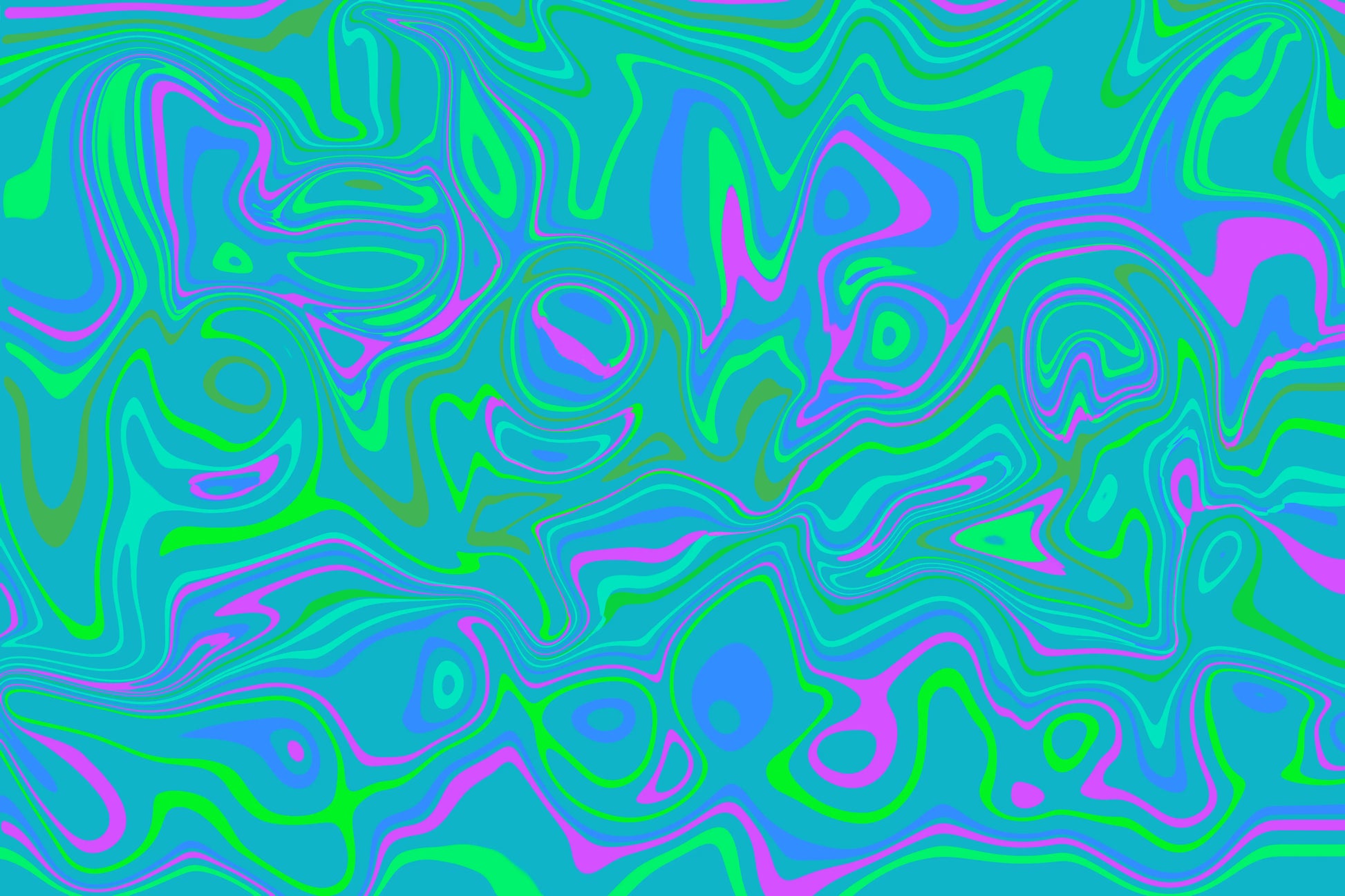 Abstract pattern with wavy lines in blue, green, and pink on a blue background.