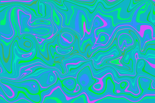 Abstract pattern with wavy lines in blue, green, and pink on a blue background.