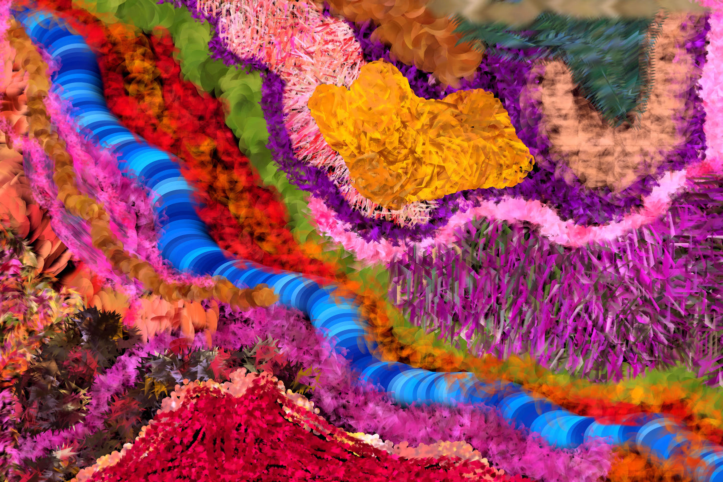 Colorful abstract pattern with swirling colors and textures.