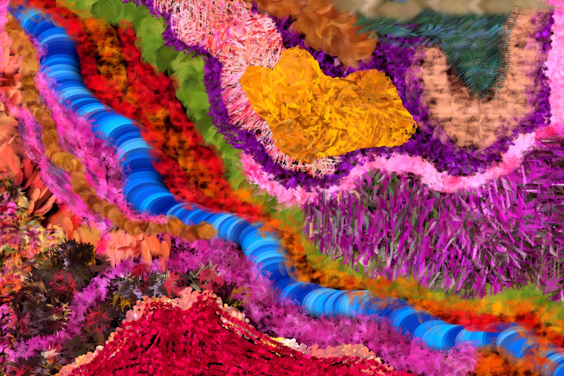 Colorful abstract pattern with swirling colors and textures.