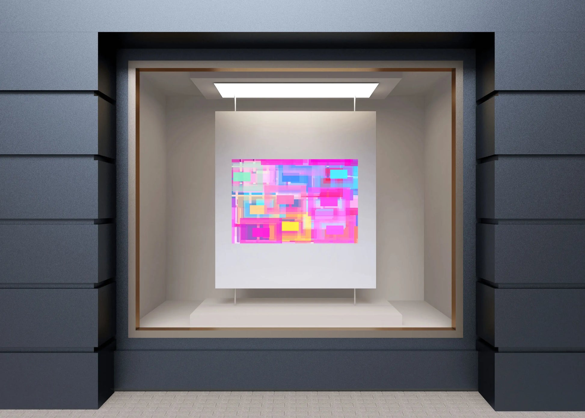 Modern interior with a colorful abstract painting on a white wall.