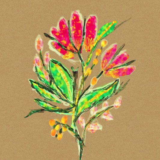 Colorful floral illustration on a beige background