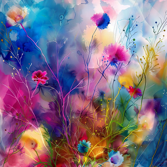Wild Bloom – vibrant floral watercolour art print with bold blooms and rich layered colour, by Phillip J Gordon. Instant digital download printable wall art.