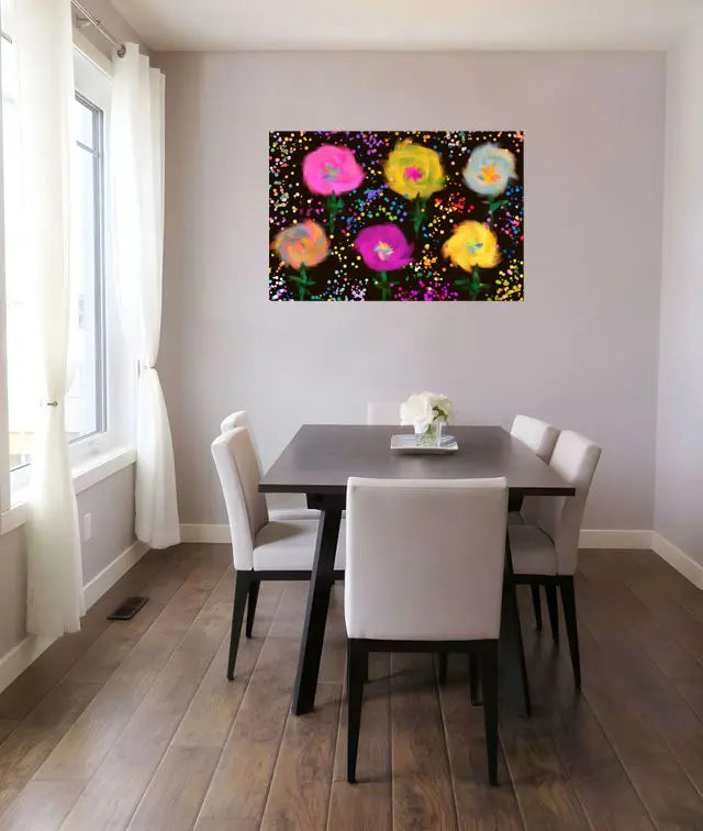 Flower Twirls colourful watercolour floral art print — expressive brushstroke flower design for modern home decor.