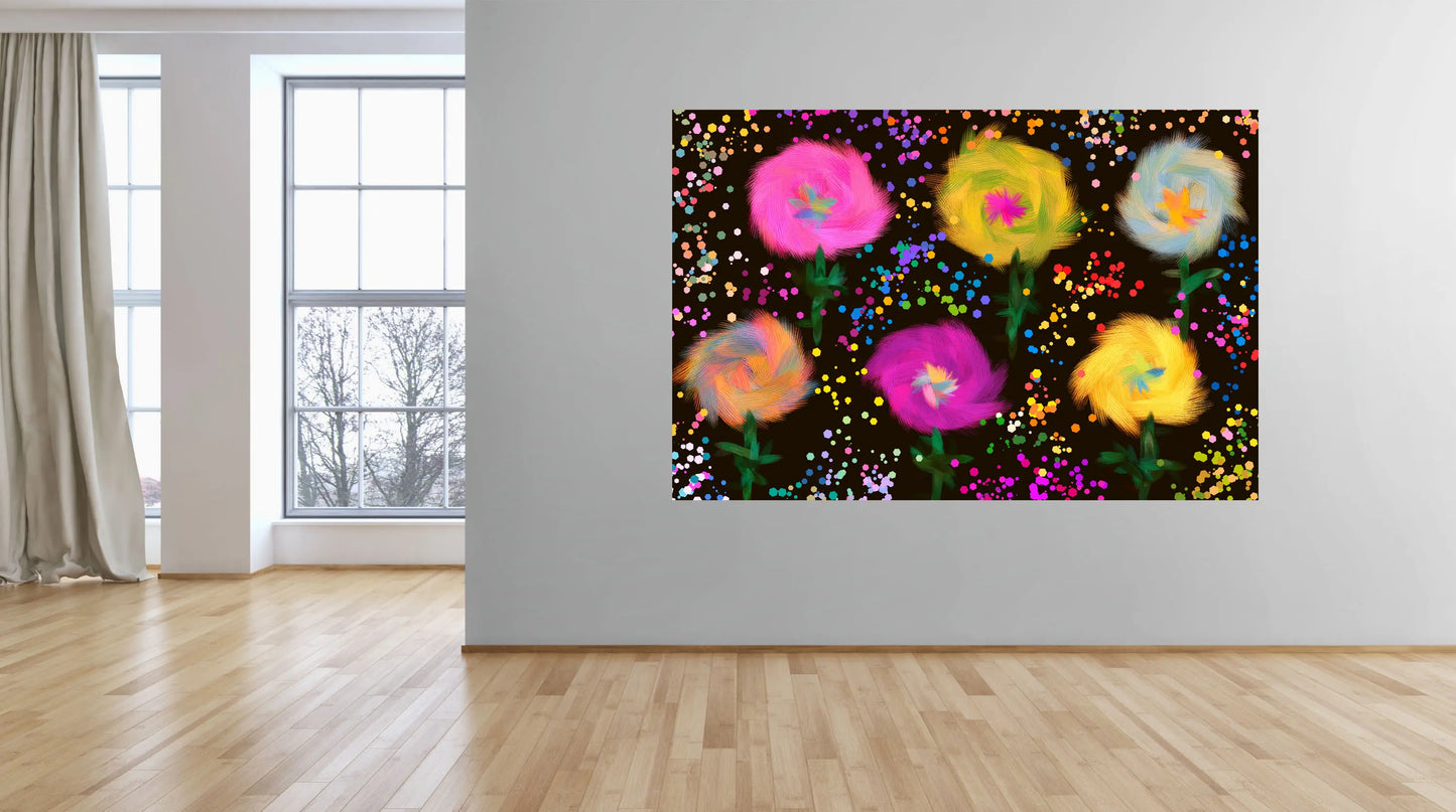 Flower Twirls colourful watercolour floral art print — expressive brushstroke flower design for modern home decor.