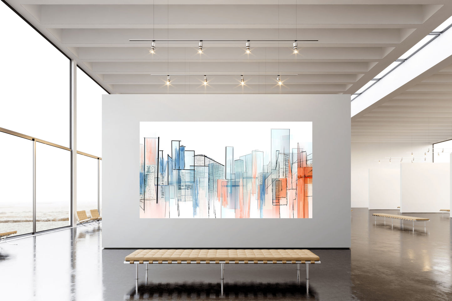 modern abstract watercolour print with geometric framework design, perfect for home or office walls