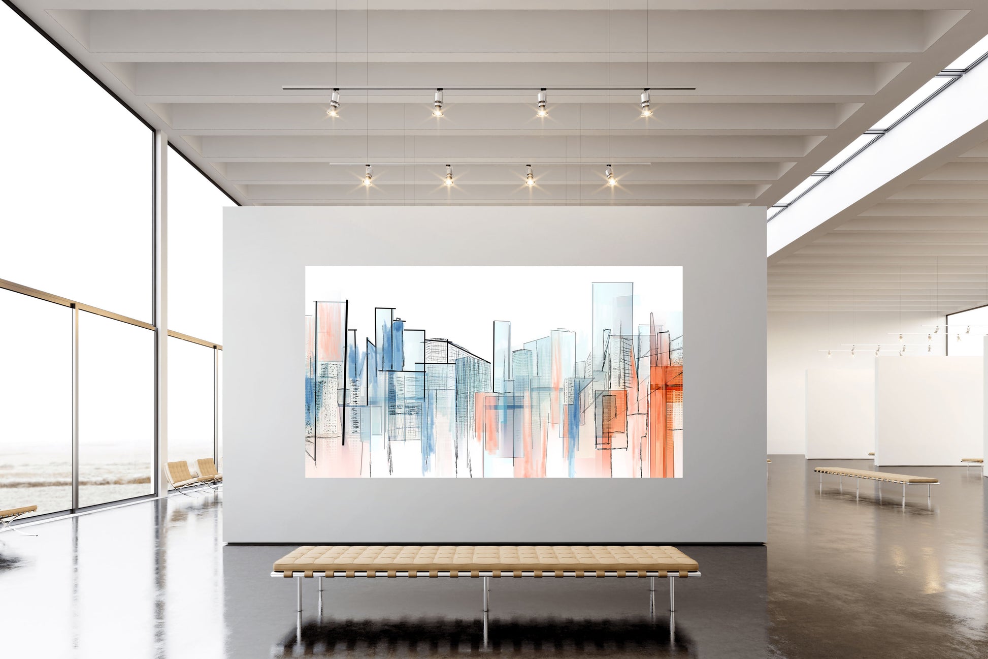 modern abstract watercolour print with geometric framework design, perfect for home or office walls