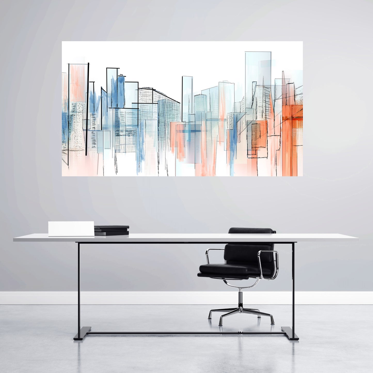 contemporary digital watercolour art print, architectural grid meets organic watercolour, multiple sizes available