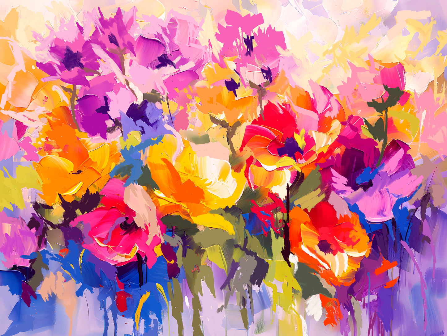 abstract watercolour digital art print with vibrant nature-inspired colours and layered textures