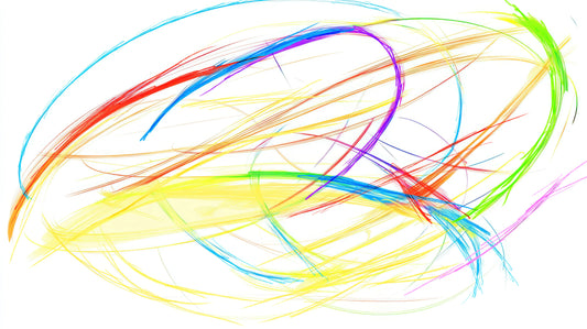 Colorful abstract line art on a white background.