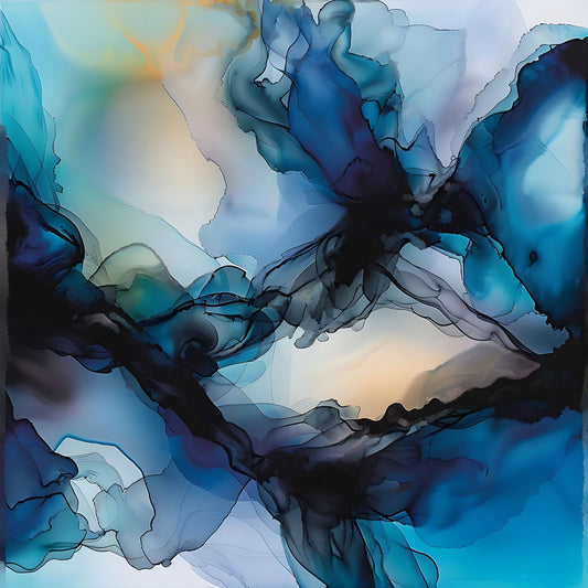 Ink Dreams — Abstract watercolour digital art print with flowing ink swirls and intricate patterns by Phillip J Gordon