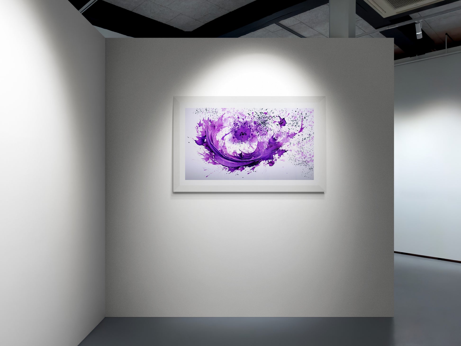 Lavender Viscosity abstract digital art print displayed on a gallery wall — modern home décor by Phillip J Gordon