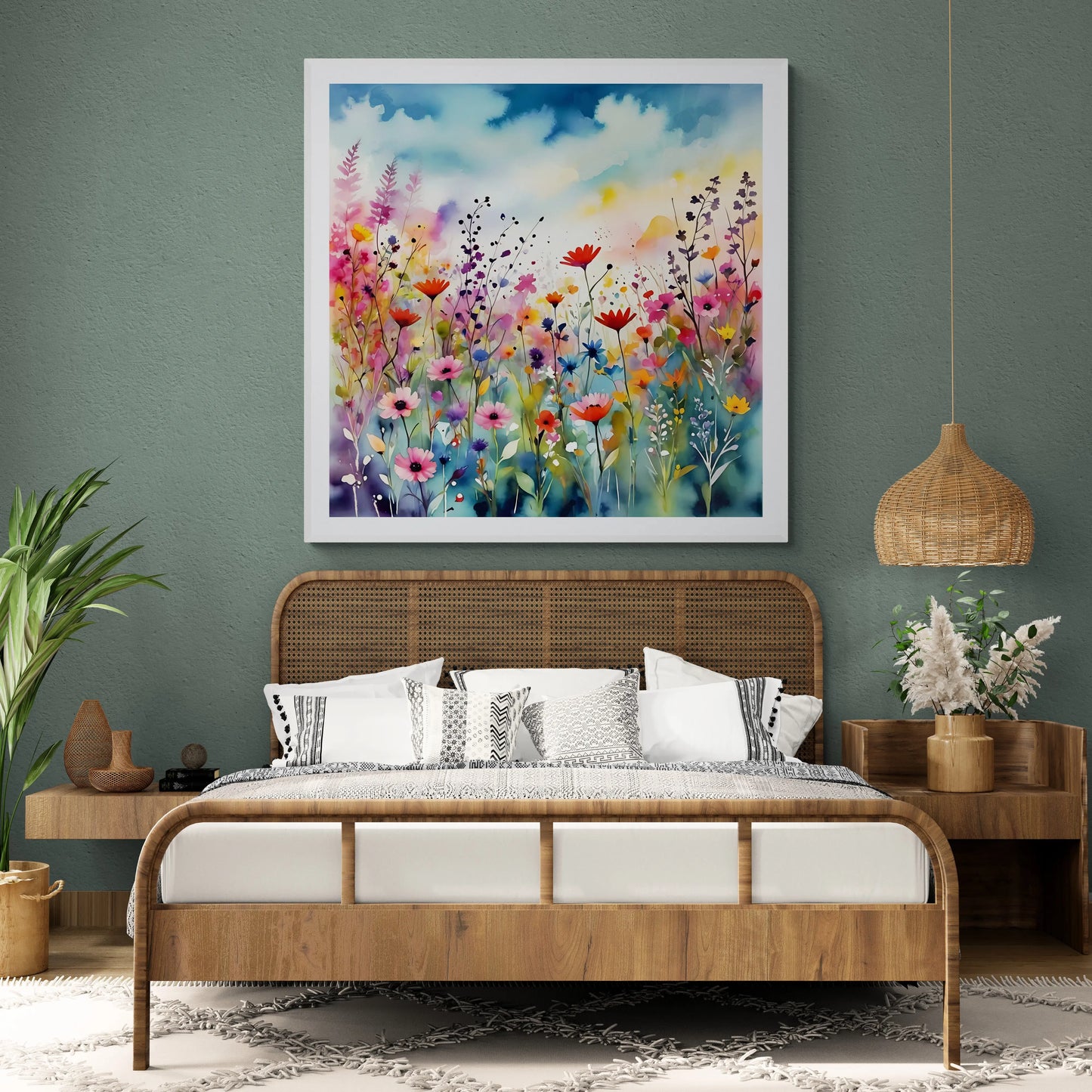 Abstract Wildflowers Watercolor — Sun-Drenched Field Digital Artistry