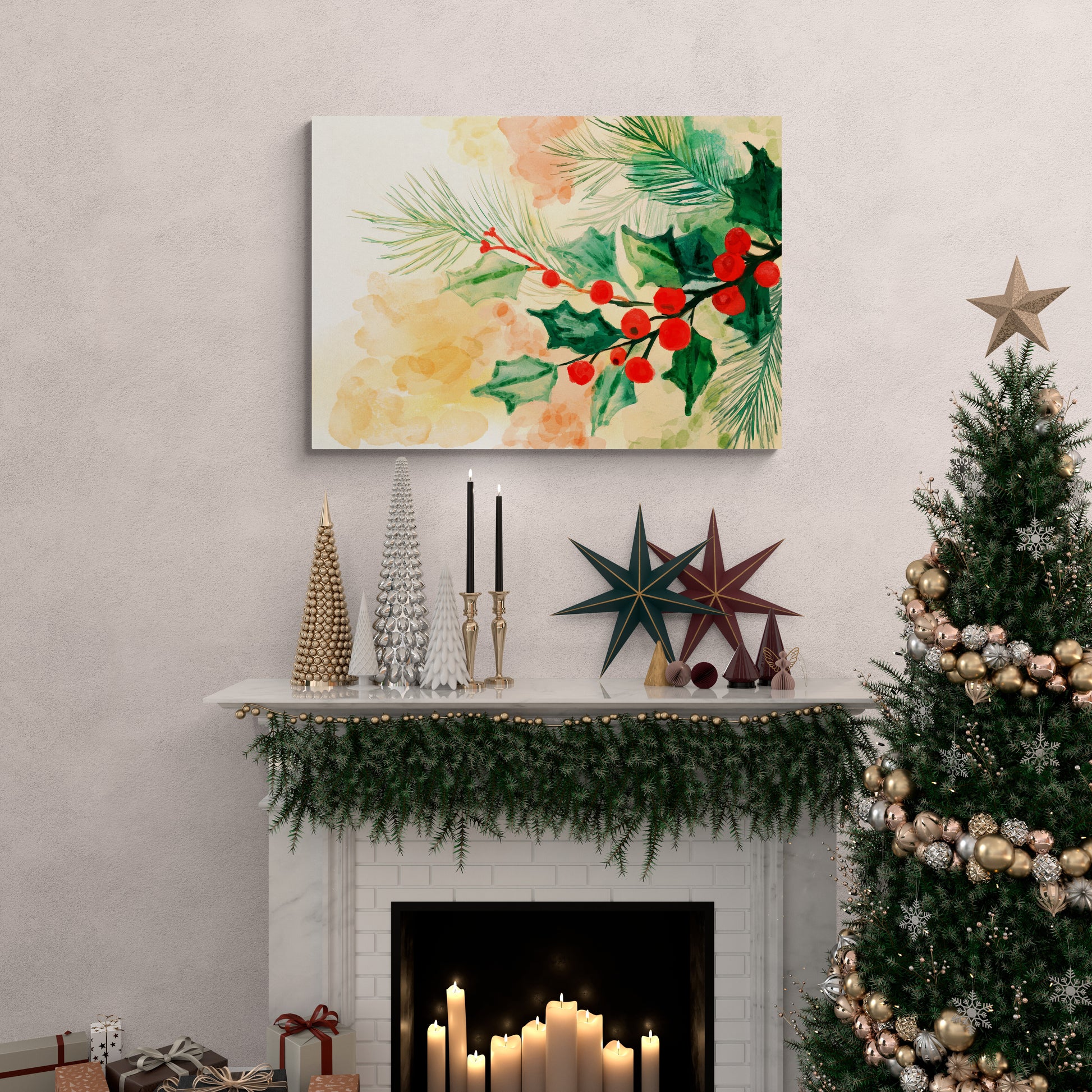 Watercolor Christmas botanical art print