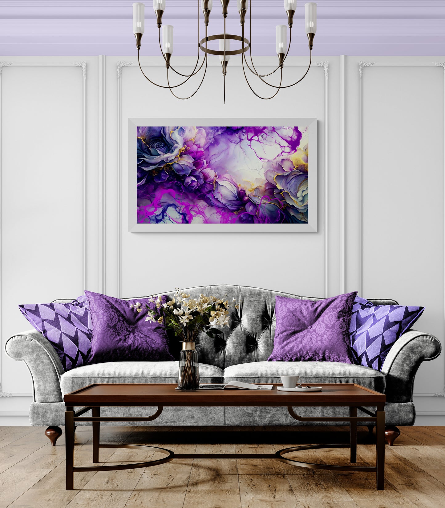 Majestic Embrace — Purple & Silver Alcohol Ink Digital Art Print