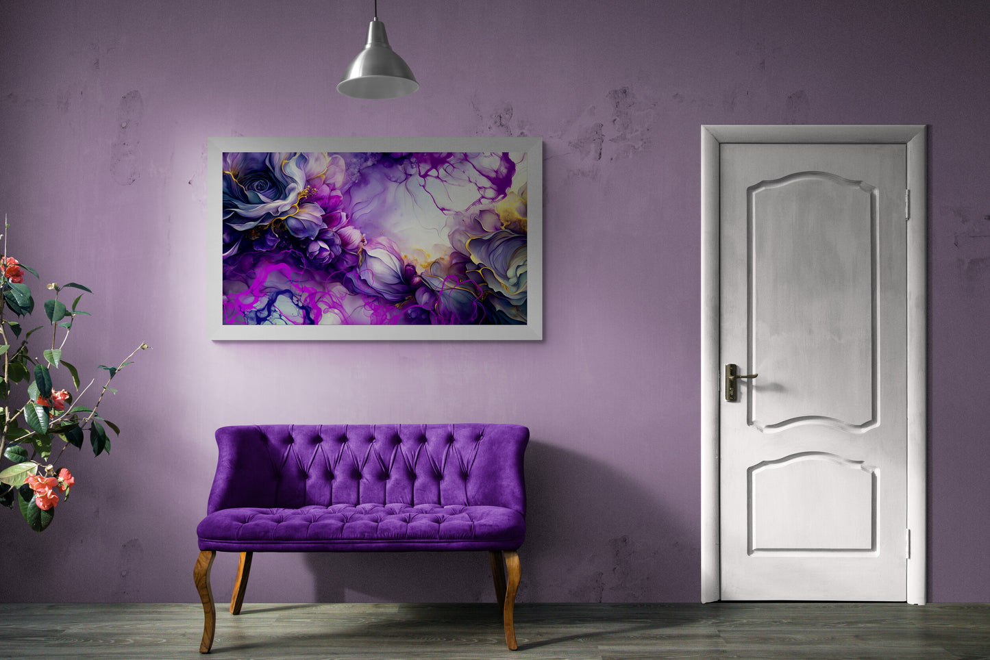 Majestic Embrace — Purple & Silver Alcohol Ink Digital Art Print