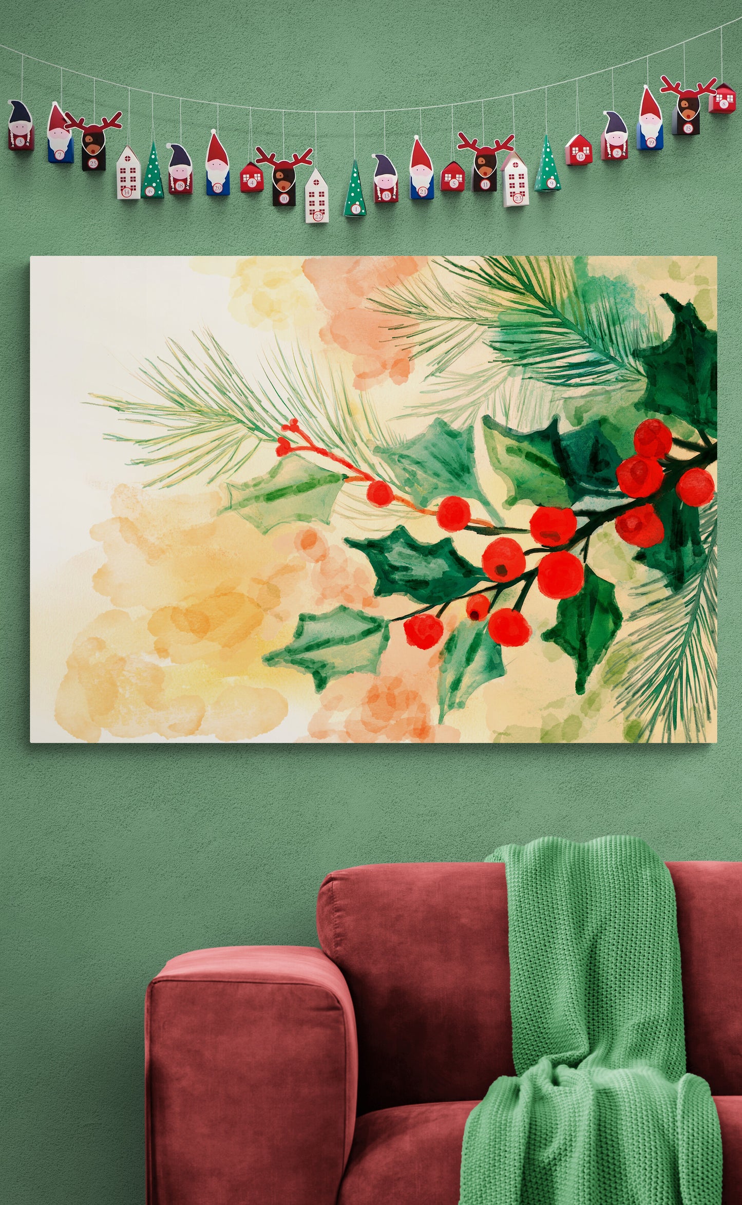 Holiday watercolor wall art 