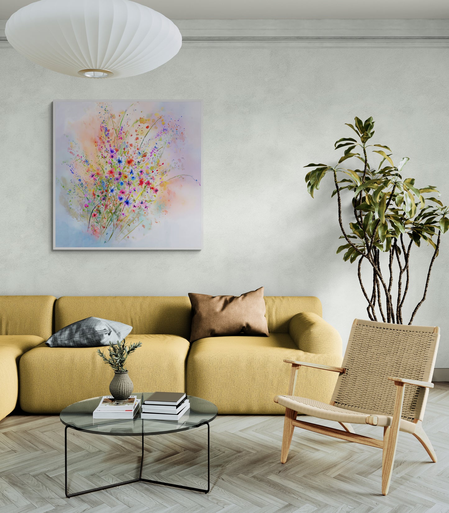 Wildflower Reverie floral digital art print styled in a contemporary home interior — botanical watercolor wall decor